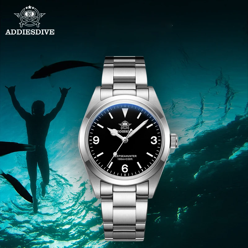 

ADDIESDIVE Luxury 36mm Quartz Watch Stainless Steel Sapphire 100m Waterproof BGW-9 Luminous Wristwatch Reloj Hombre
