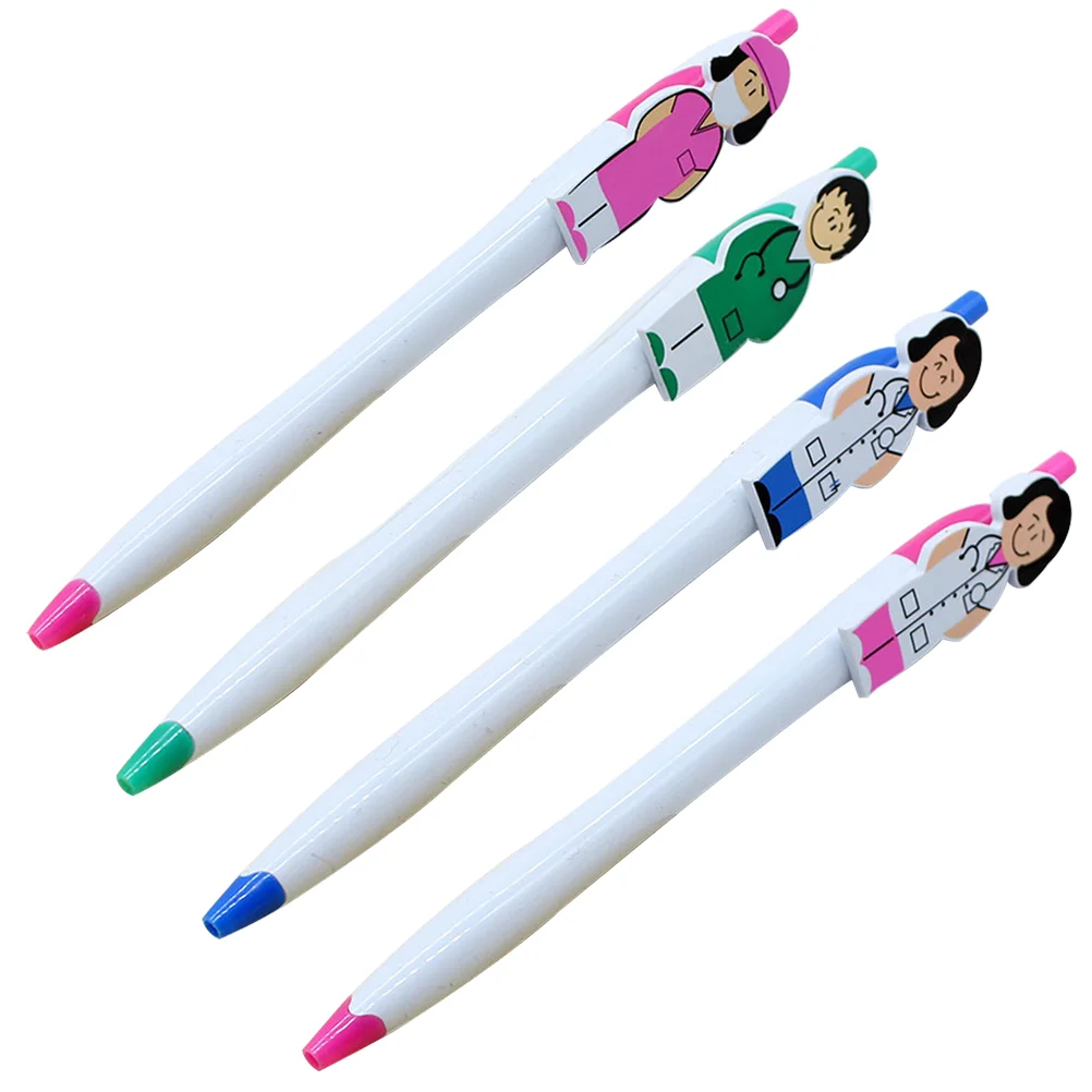 

4 Pcs Office Writing Pen Ball Point Pens Portable Ballpoint Adorable Signature Cartoon Press Type