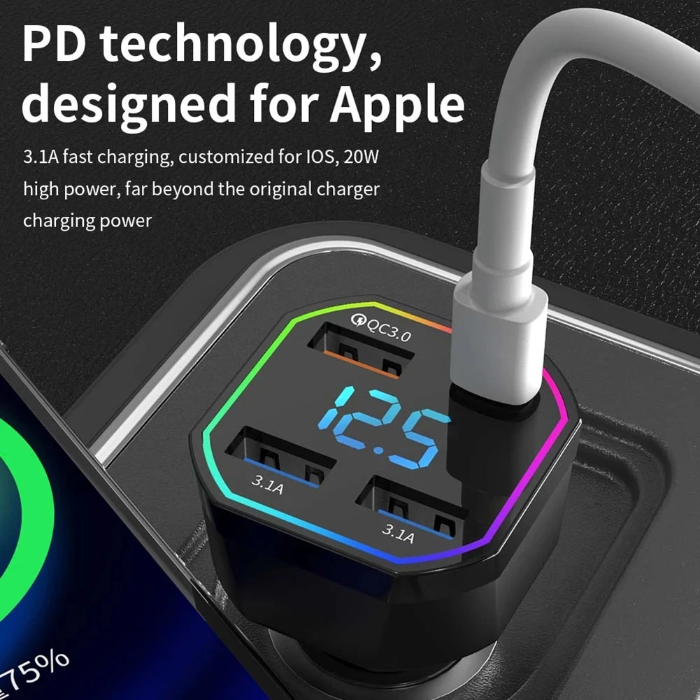 66W USB Car Charger 12V/24V Phone Fast Charger for Car 4 Port PD QC3.0 Type C Charger Adapter for iphone Xiaomi Huawei Samsung
66W USB Car Charger 12V/24V Phone Fast Charger for Car 4 Port PD QC3.0 Type C Charger Adapter for iphone Xiaomi Huawei Samsung