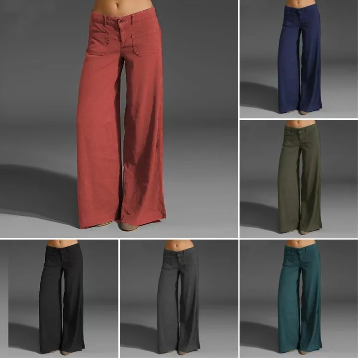 

High Waist OL Pants for Woman Fashion Solid Multi-pocket Slim Flared Pants Long Trousers Female Chic Dropping Bell-Bottom Pants