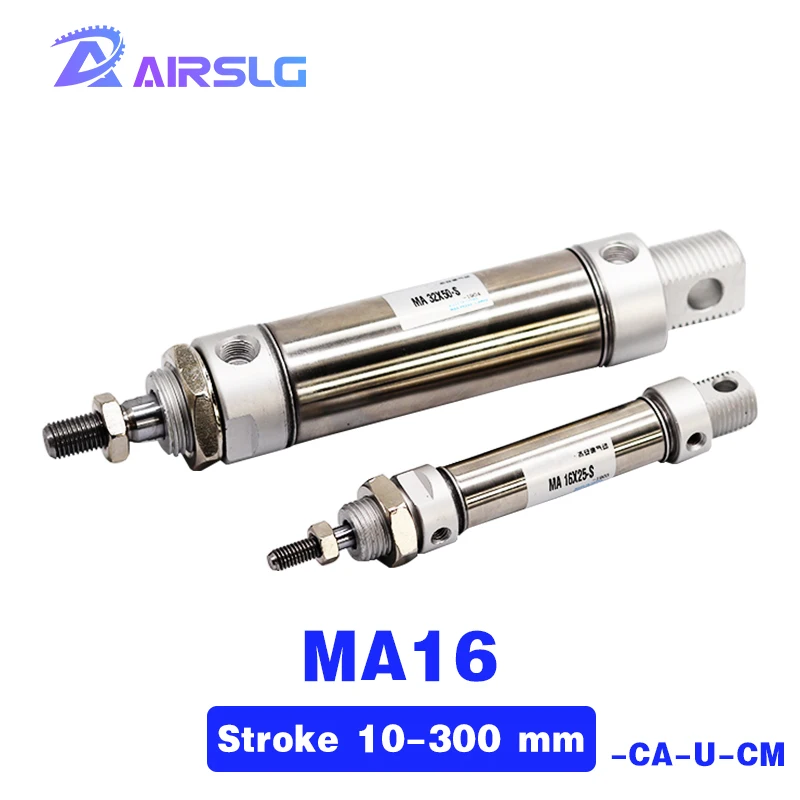 

MA MA16 Pneumatic Stainless *10S Air Cylinder 16mm Bore 10-300mm S stroke Double Action Mini Round Cylinders -CA-U-CM