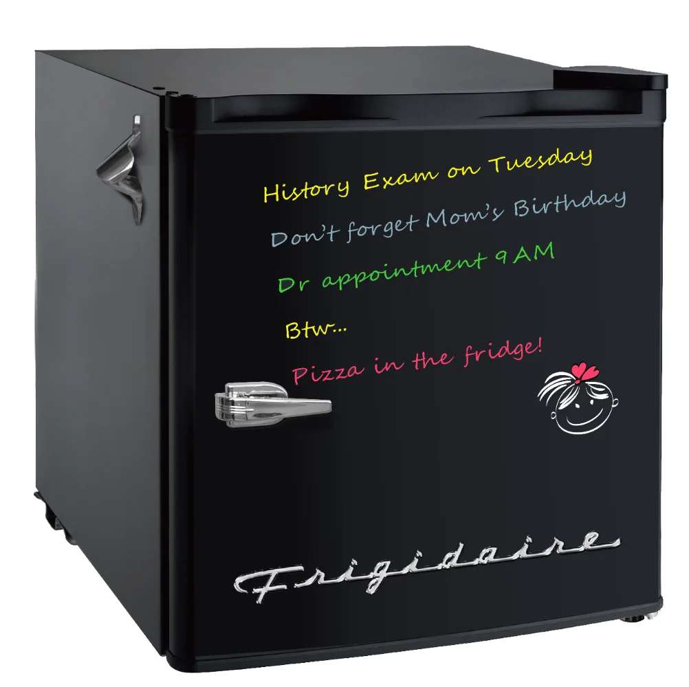 Frigidaire, 1.6 Cu Ft Retro Dry Erase Compact Refrigerator with Side Bottle Opener, (EFR177), Black, Mini Refrigerador
Frigidaire, 1.6 Cu Ft Retro Dry Erase Compact Refrigerator with Side Bottle Opener, (EFR177), Black, Mini Refrigerador