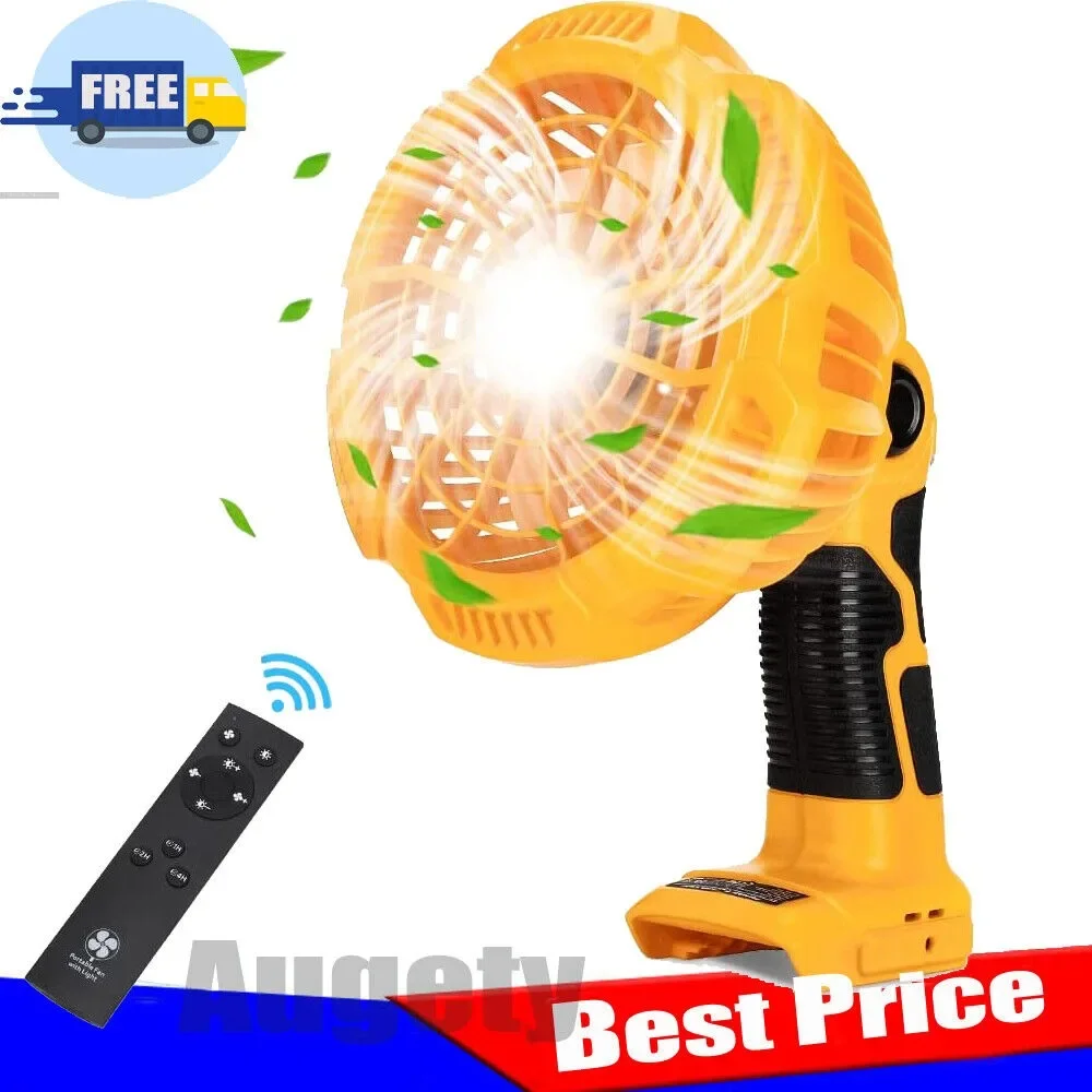 

Portable Jobsite Fan Camping Cordless Fan for Dewalt 20V Lithium-ion Battery with 9W LED Light Handheld for Traveling Garage