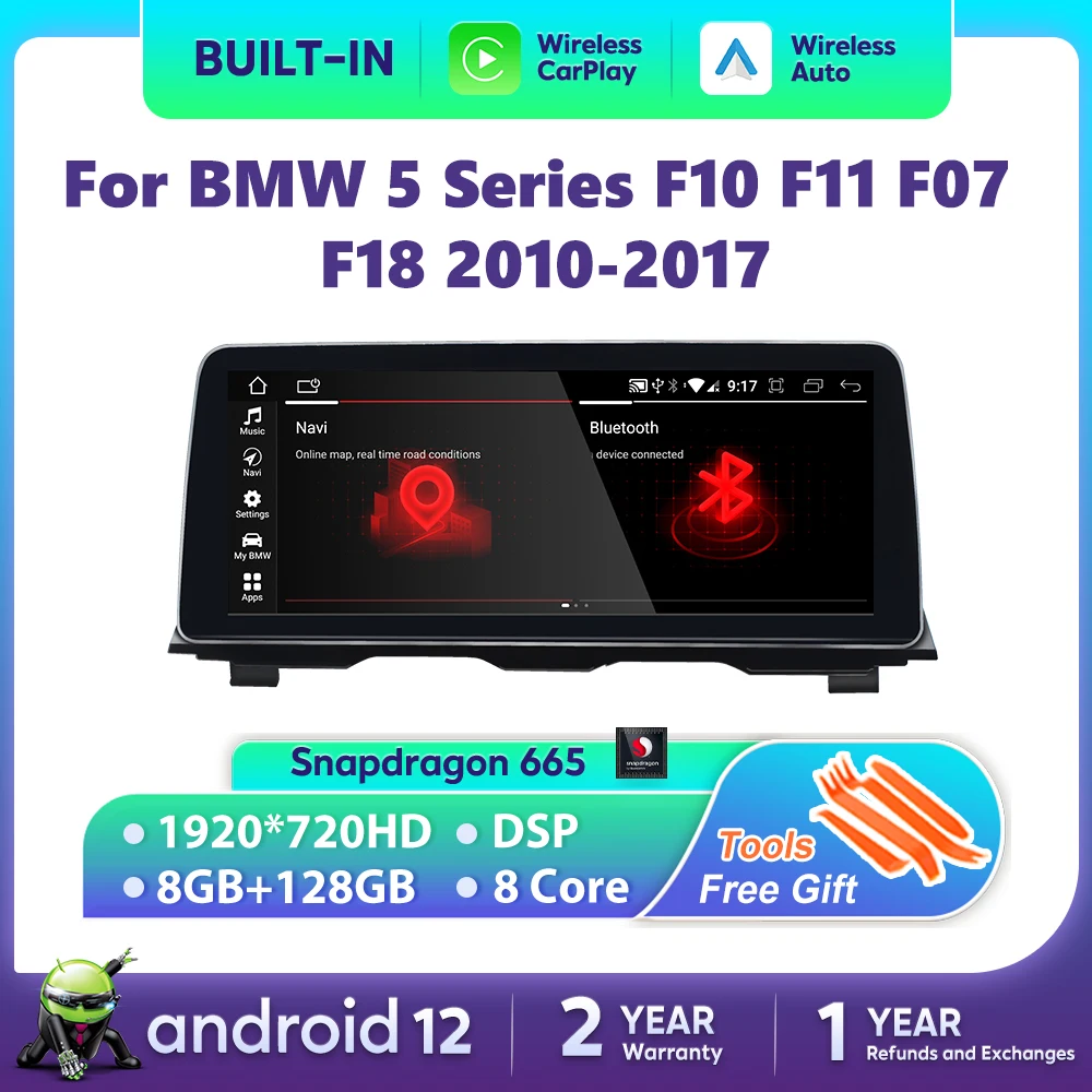 Android 12 Wireless CarPlay Auto For BMW 5 Series F10 F11 F07 F18 CIC NBT 2010-2017 GPS Car Multimedia Player Navigation Radio
Android 12 Wireless CarPlay Auto For BMW 5 Series F10 F11 F07 F18 CIC NBT 2010-2017 GPS Car Multimedia Player Navigation Radio