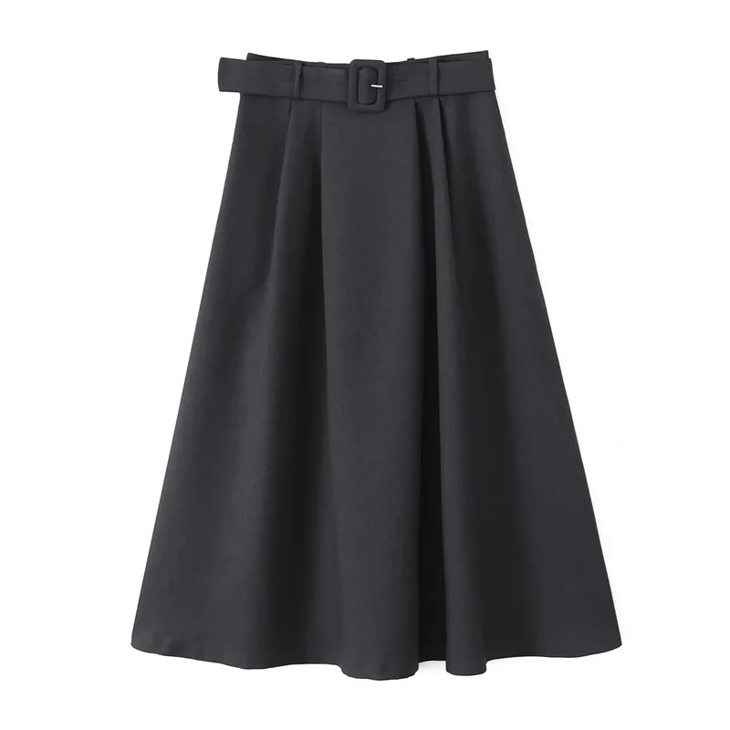 

TRAF Belted Cape Skirt For Women 2023 High-Waist Pleats Long Skirts Lady Pockets A-Line Loose Midi Skirt Chic Autumn Streetwear