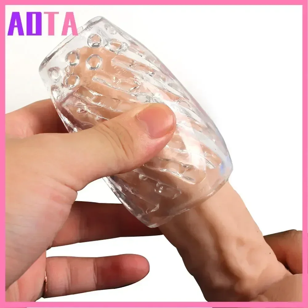 

9cm TPE Transparent Male Masturbator Men Masturbation Cup Pocket Pussy Vagina Glans Sucking Penis Spikes Exerciser Sex Toy