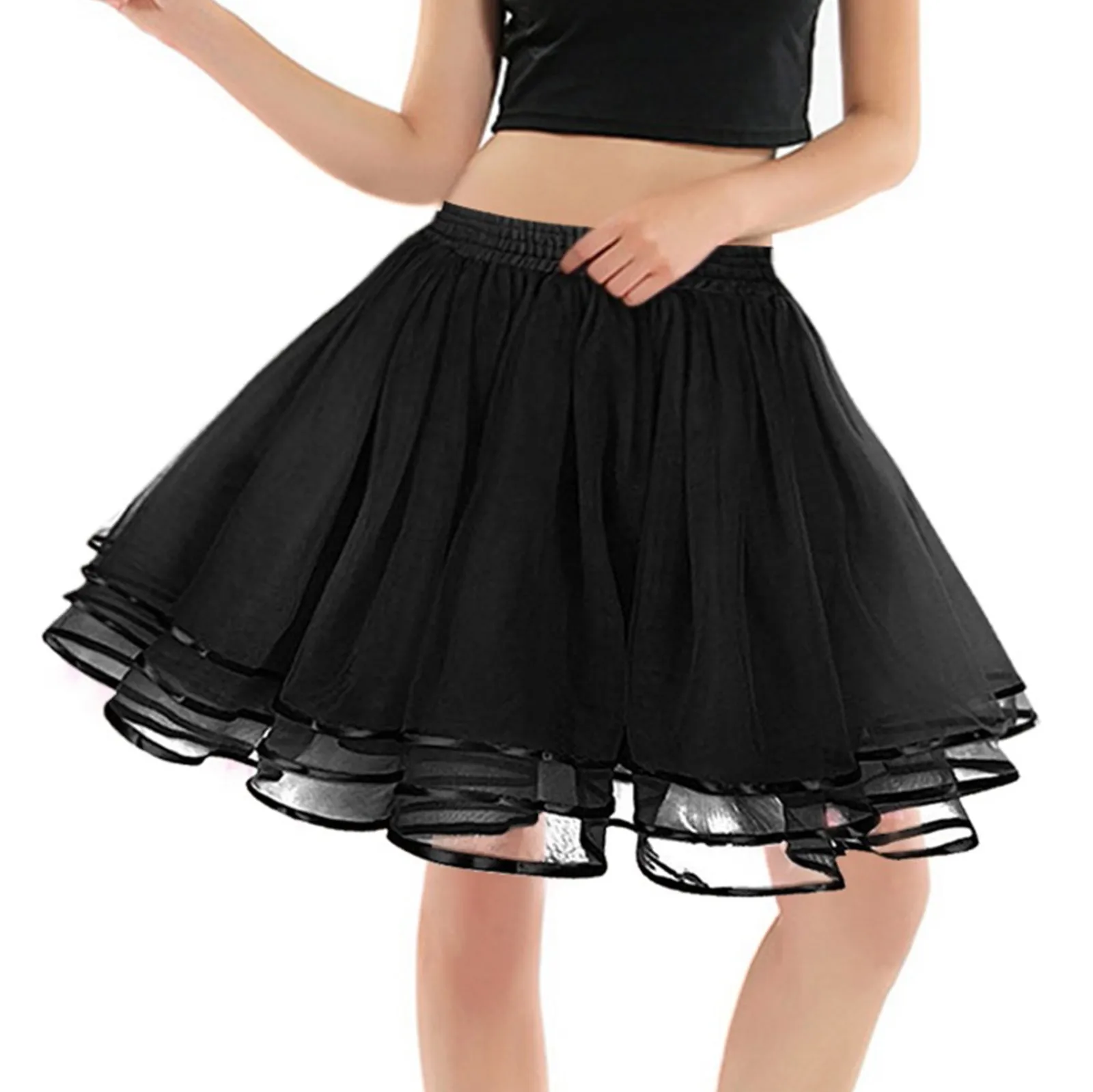 

Wedding Lolita Bustle Skirts Boneless Soft Yarn Petticoat Bustle Support Solid Three-Layer Mesh Gauze Skirt Lining Tutu Skirts