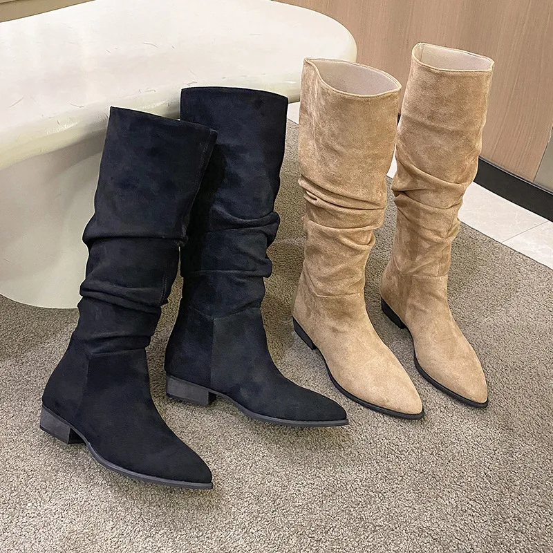 Vintage Suede Thick Pointed Women's Boots Autumn Winter New Designer Ruffled Thigh-high Boots for Women Fashion Casual Shoes 
Vintage Suede Thick Pointed Women's Boots Autumn Winter New Designer Ruffled Thigh-high Boots for Women Fashion Casual Shoes