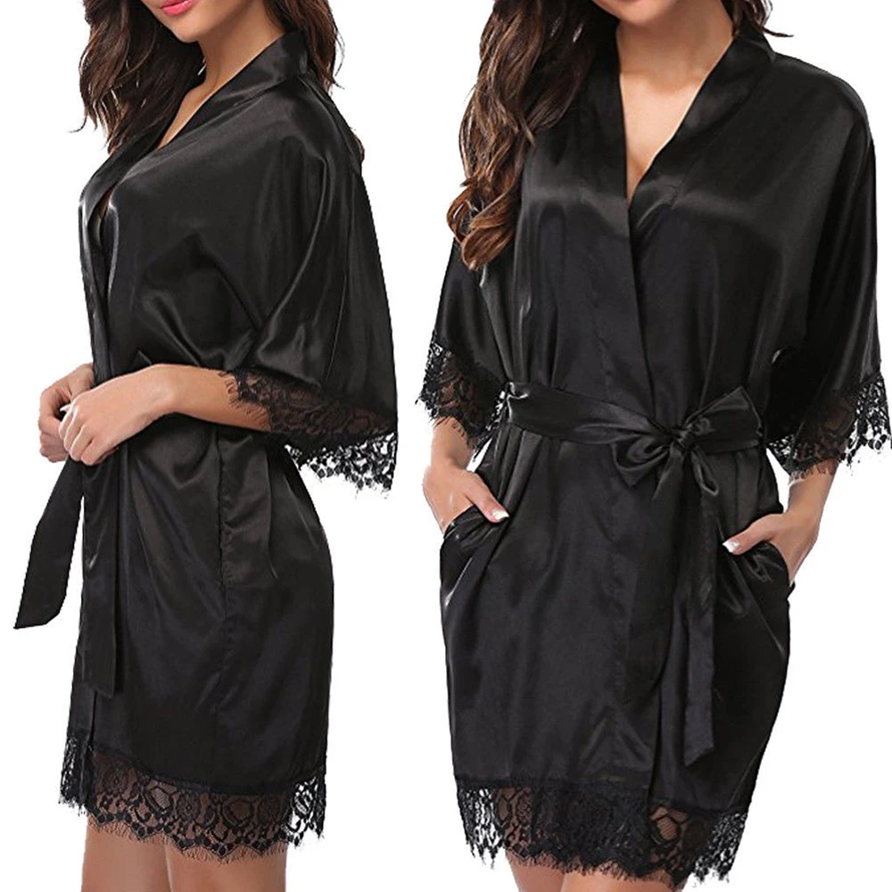 Women Sexy Sleepwear Silk Satin Lace Border Robe Dress Half Sleeve Nightgown Comfortable Soft Smooth Bathrobes Lingerie
Women Sexy Sleepwear Silk Satin Lace Border Robe Dress Half Sleeve Nightgown Comfortable Soft Smooth Bathrobes Lingerie