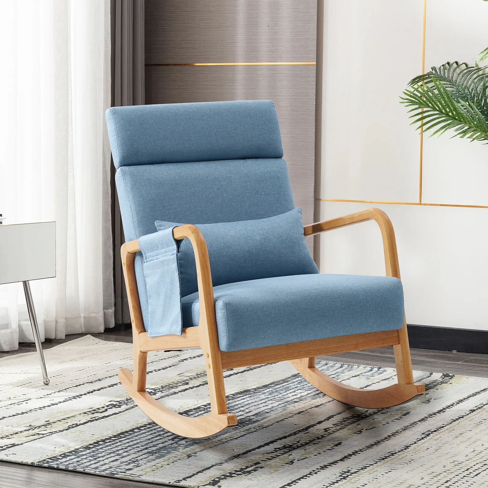 Modern Upholstered Rocking Chair with Rubber Wood Legs,Pillow and Magazine Pouch,Elder Recliner Armchair for Living Room,Bedroom
Modern Upholstered Rocking Chair with Rubber Wood Legs,Pillow and Magazine Pouch,Elder Recliner Armchair for Living Room,Bedroom