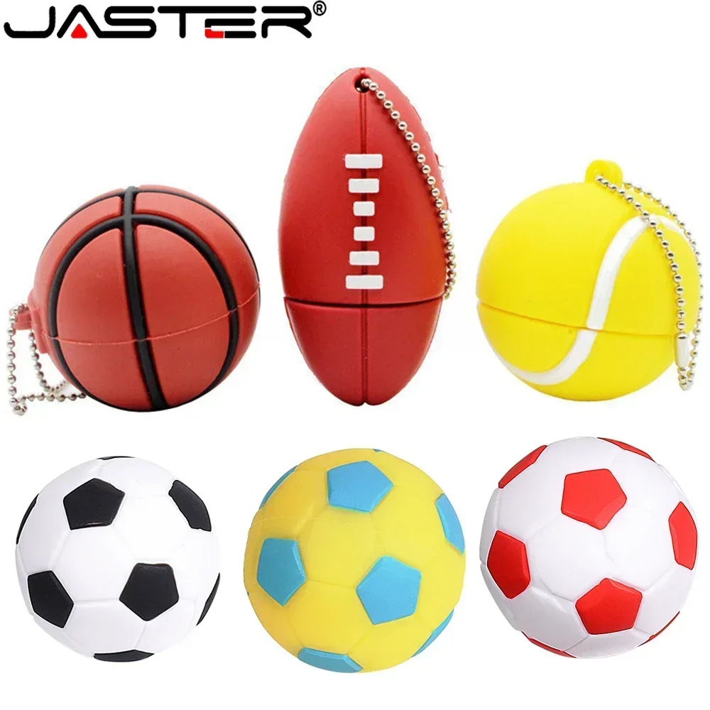 

JASTER Cartoon Football USB Flash Drives 128GB Cute Pen Drive 64GB Free Key Chain Memory Stick 32GB Real Capacity Pendrive 16GB