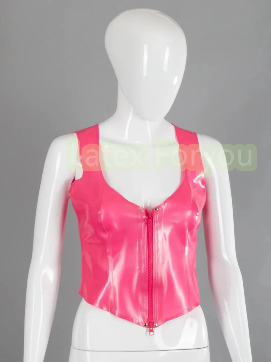 

100% Latex Top Rubber Gummi Female Pink Sleeveless Vest Slim with Front Zip Fitted Clubwear Daily wear Various colors