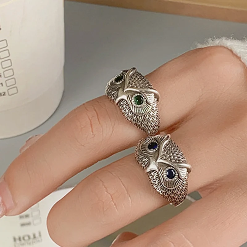 

Vintage Owl Eagle Animal Thai Silver Adjustable Ring for Punk Ethnic Style for Women Men Couple Party Wedding Engagement Jewelry