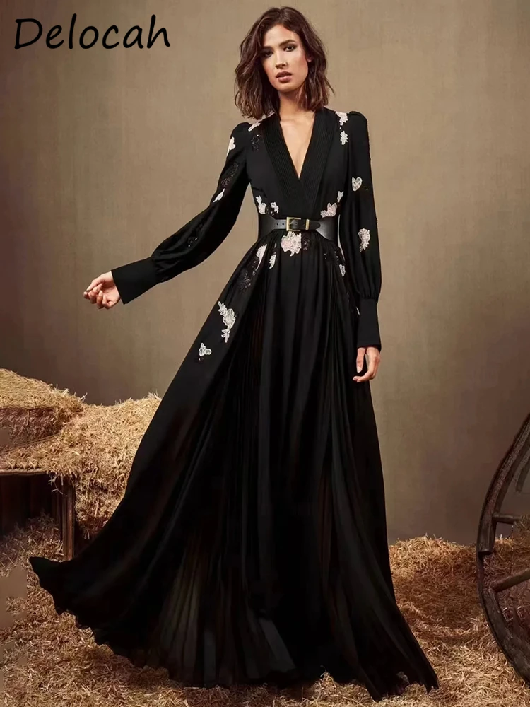 Delocah High Quality Summer Women Fashion Runway Party Long Dress Lantern Sleeve Belt Embroidery Big Swing Draped A-Line Dresses
Delocah High Quality Summer Women Fashion Runway Party Long Dress Lantern Sleeve Belt Embroidery Big Swing Draped A-Line Dresses