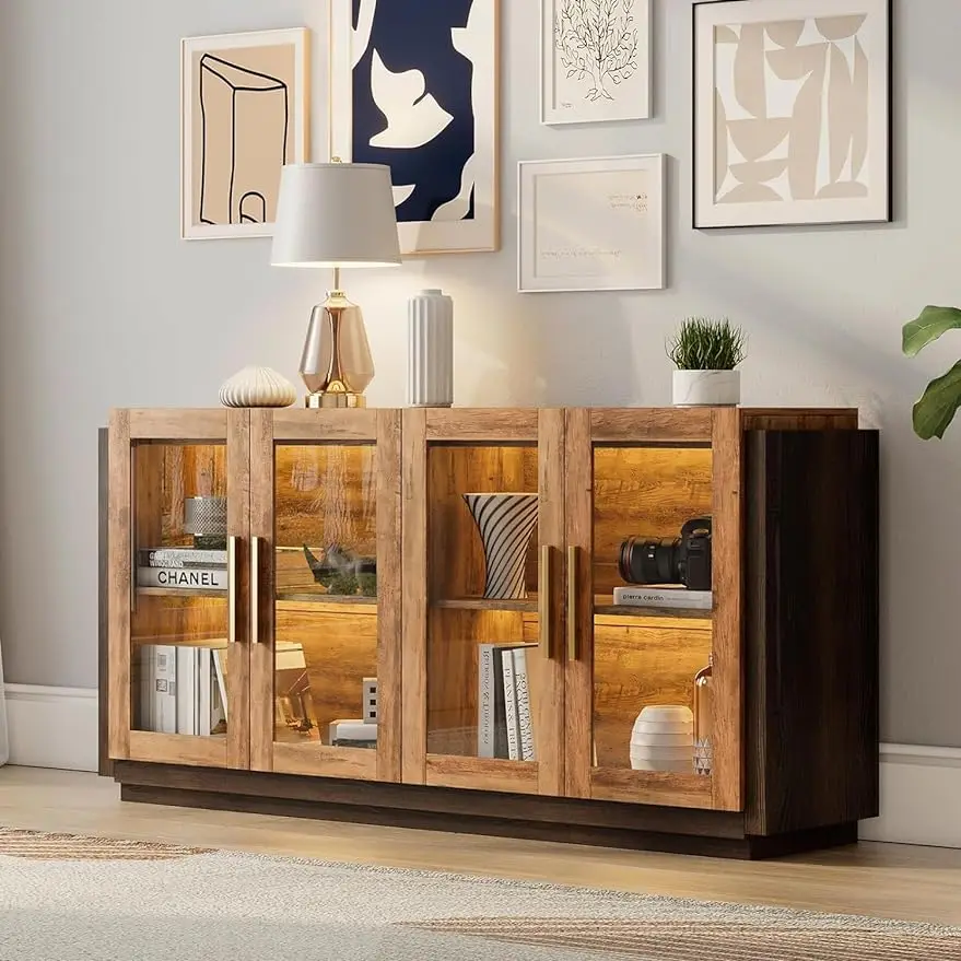 Sideboard Buffet Cabinet, Mixed Color with LED Lights, Modern Glass Doors Storage Cabinet with Adjustable Shelf, Console Table
Sideboard Buffet Cabinet, Mixed Color with LED Lights, Modern Glass Doors Storage Cabinet with Adjustable Shelf, Console Table