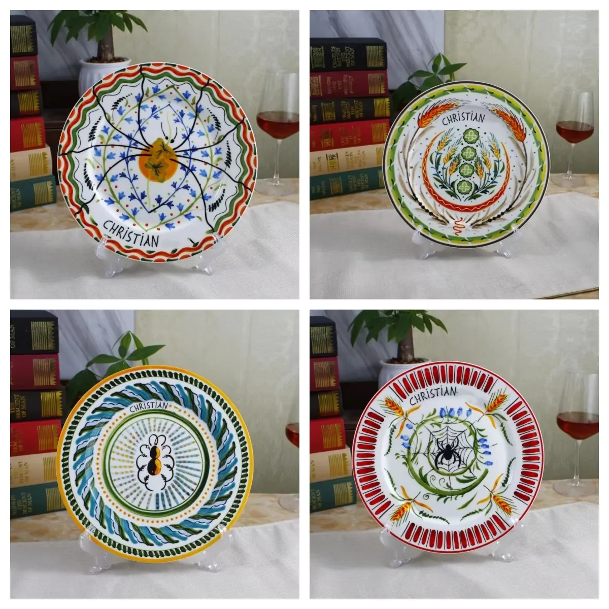 

4 PCs European Style Plant Flower Ceramic Plate Tableware Suit Mug Coffee Set Decorative Tray Dinner Set Plates and Dishes