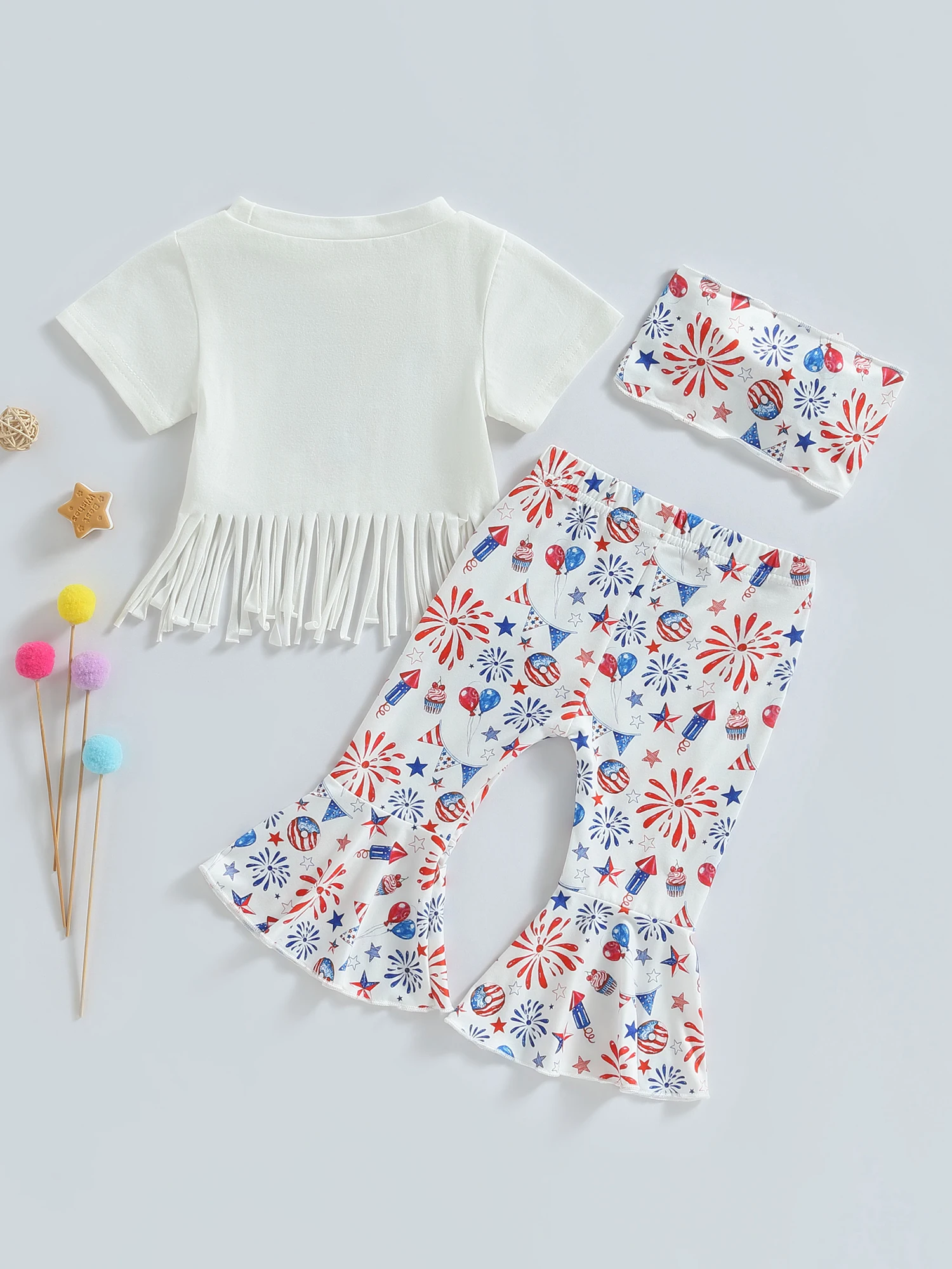 

Милый и стильный наряд с колокольчиком Четвертого июля для маленьких девочек-модные футболки с коротким рукавом, топы, расклешенные брюки