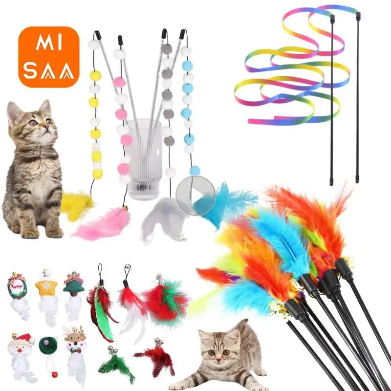 

Pompom Cat Toys Interactive Feather Toys For Cats Teasing Playing Stick Plush Ball Durable Funny Kitten Teaser Toy Pet Supplies
