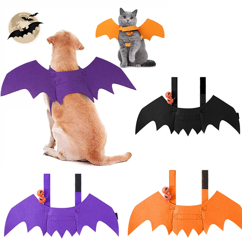 

Halloween Bat Wings Costume with Pumpkin Bells Funny Cat Cosplay Dog Clothes Pet Supplies New 2023