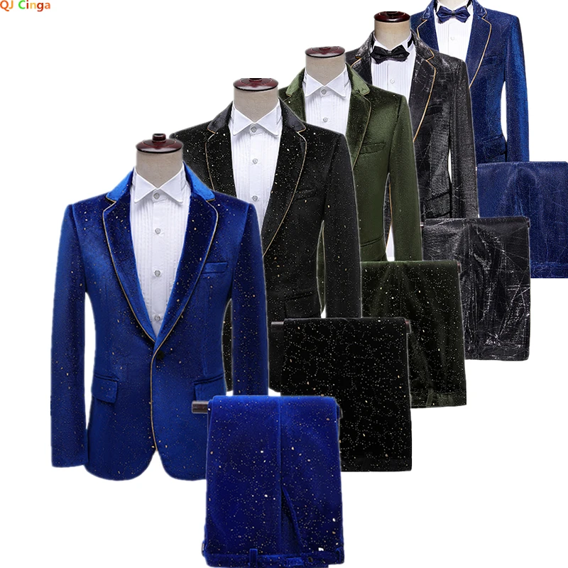 

Luxury Bronzing Velvet 2 Piece Suit (Jacket+Pants) Set Men Shiny Party Dress Suit Men Dinner Stage Singer Show Tuxedo Male M-5XL