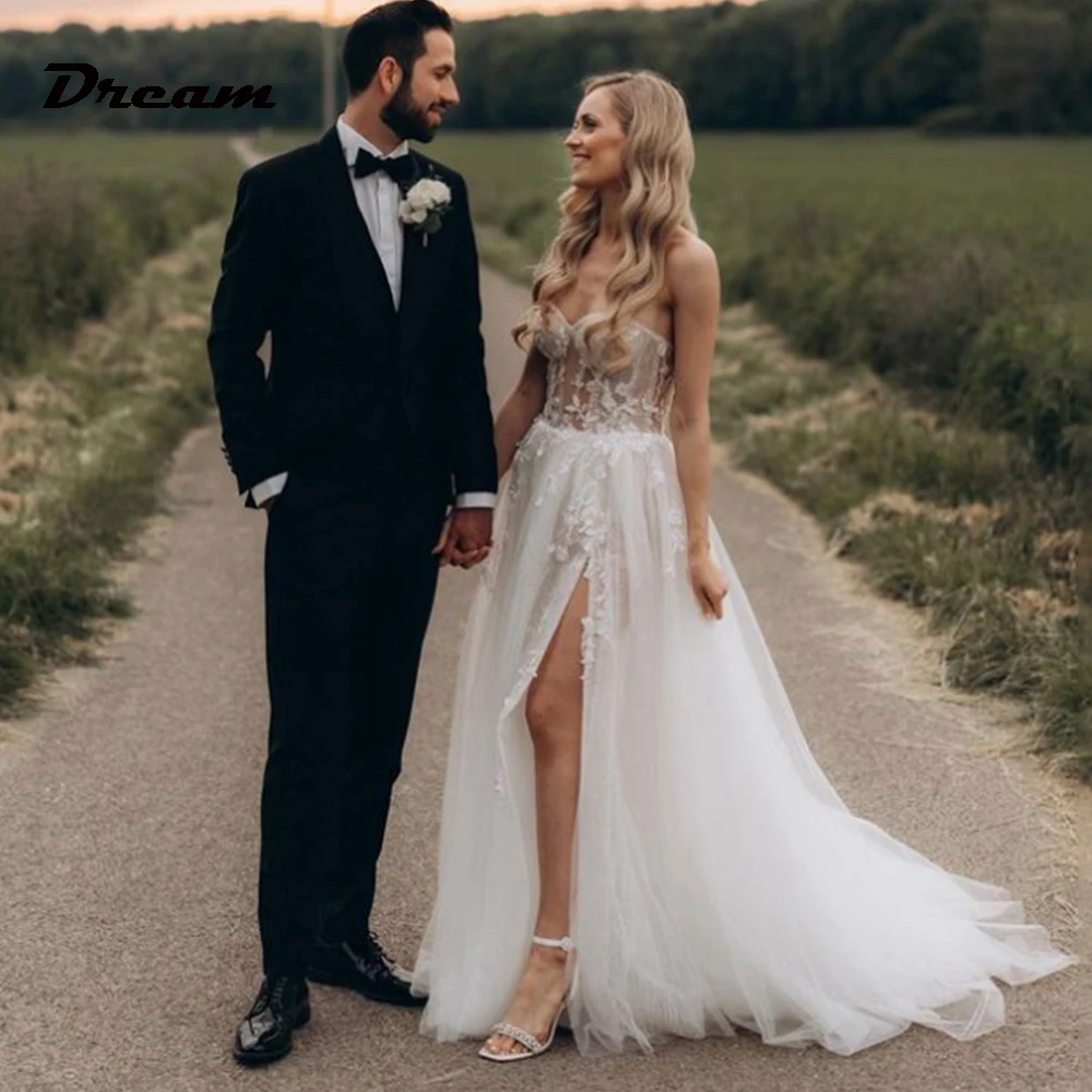 DREAM Tulle Simple A-Line Wedding Dress Sweetheart Appliques Corset Top Bridal Gowns Side Slit Vestido Novia Boda Custom Made
DREAM Tulle Simple A-Line Wedding Dress Sweetheart Appliques Corset Top Bridal Gowns Side Slit Vestido Novia Boda Custom Made