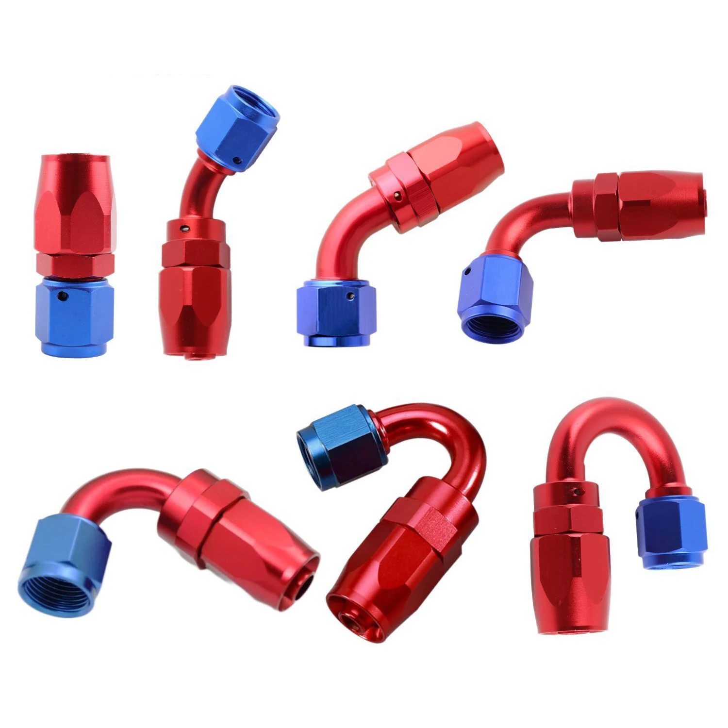 

1 Pc Red&Blue AN4 AN6 AN8 Straight 45 60 90 120 150 180 Degree Oil Fuel Swivel Hose End Fitting Oil Hose End Adaptor Kit