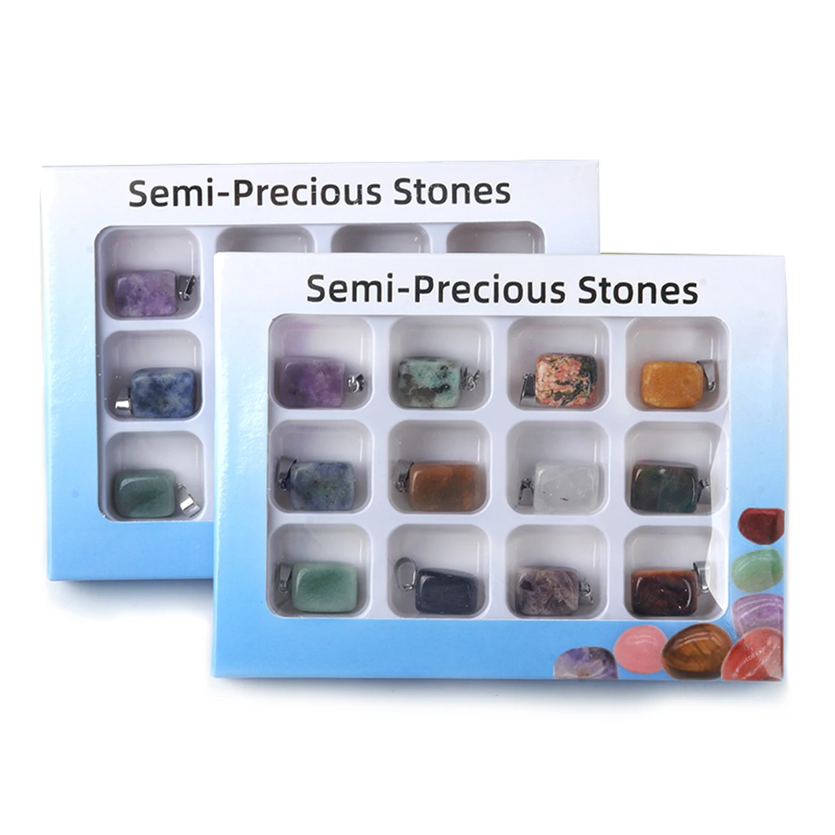 

Natural Semi-precious Stones 1 Box Irregular Small Square Pendant Amethyst Redstone Agate Charms for Jewelry Making DIY Necklace