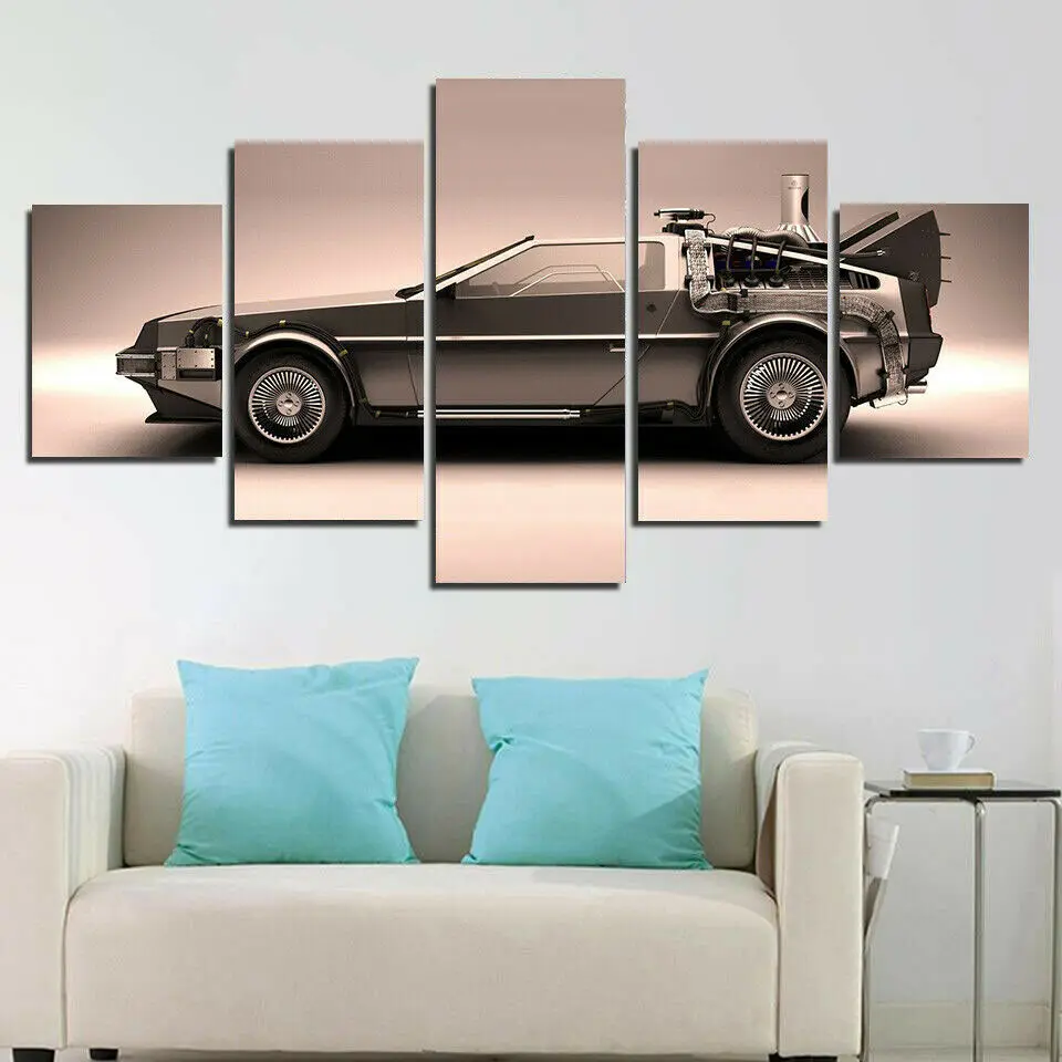 

No Framed Canvas 5 Panel DMC DeLorean Back To The Future Movie Car HD Wall Art Posters Pictures Room Paintings Home Decor