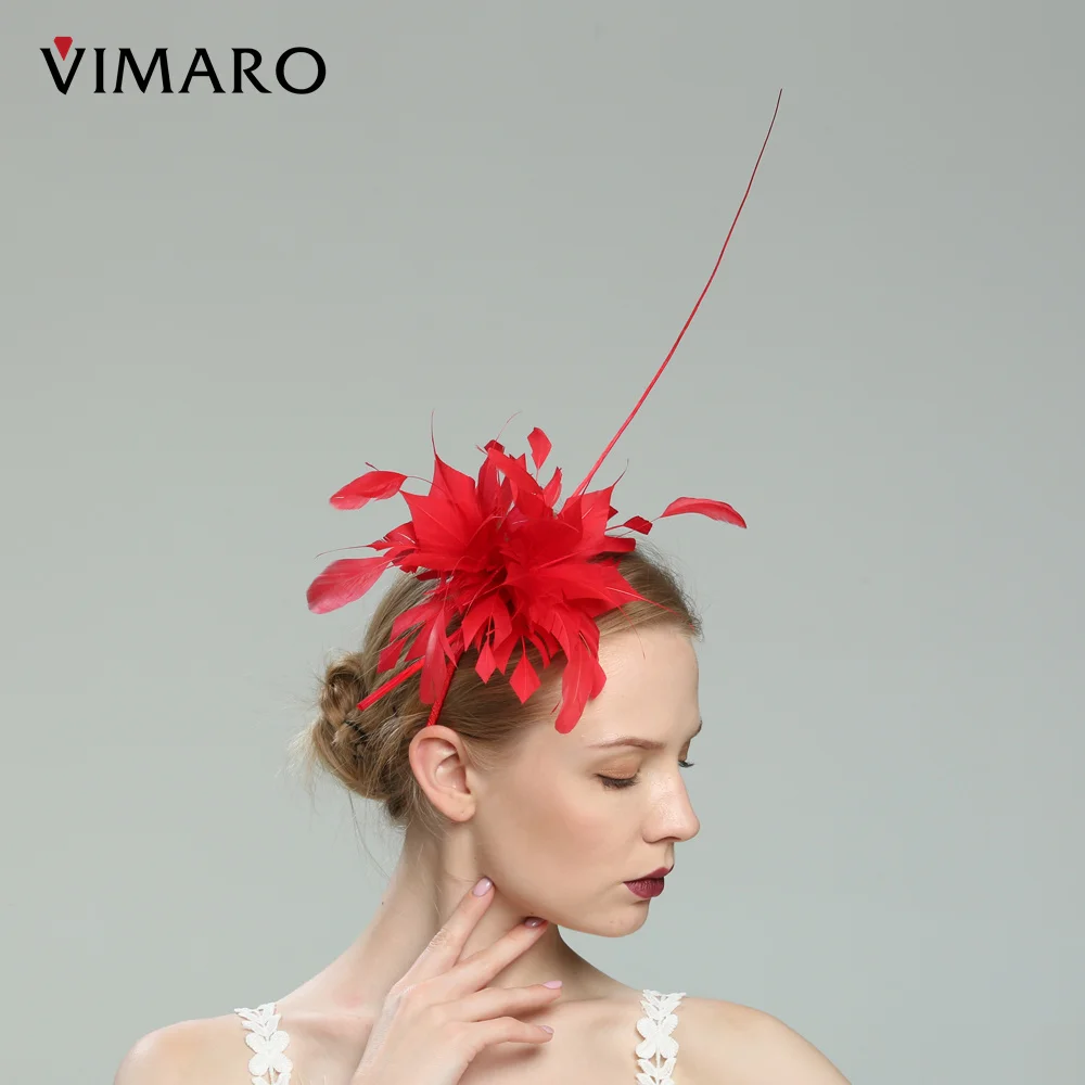 

VIMARO Red Feather Fascinators for Women Elegant Headbands Fascinator Hats for Women Wedding and Church Derby Hat Women