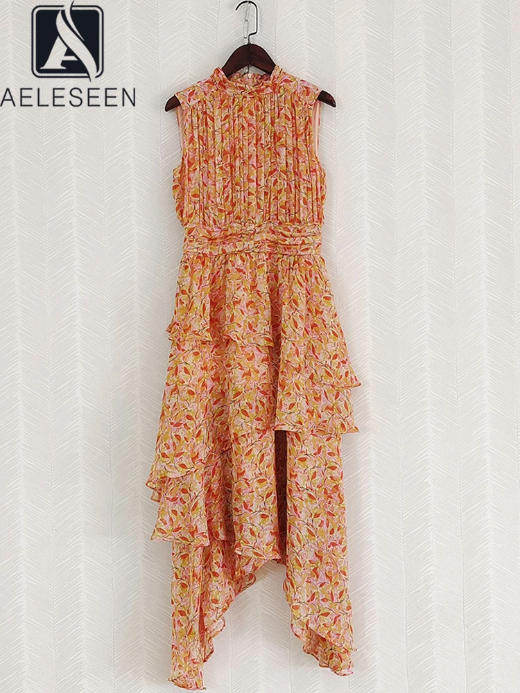 AELESEEN Women Spring Summer Dress Runway Fashion Turtleneck Flower Print Pleated Sleeveless Irregular Midi Party 
AELESEEN Women Spring Summer Dress Runway Fashion Turtleneck Flower Print Pleated Sleeveless Irregular Midi Party