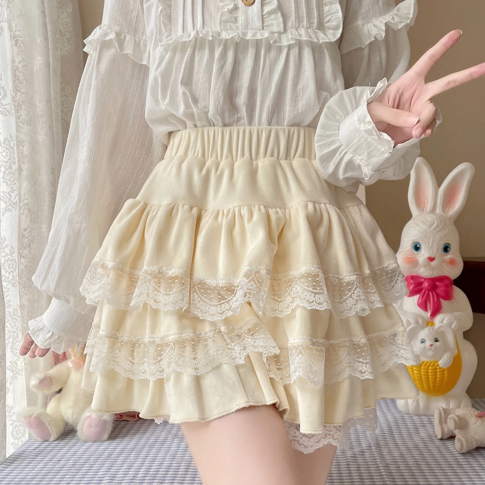 Vintage Lolita Ruffle Lace Cake Skirt Women Japanese Kawaii High Waist A-line Mini Skirts Female Cute Preppy Style Pleated Skirt
Vintage Lolita Ruffle Lace Cake Skirt Women Japanese Kawaii High Waist A-line Mini Skirts Female Cute Preppy Style Pleated Skirt