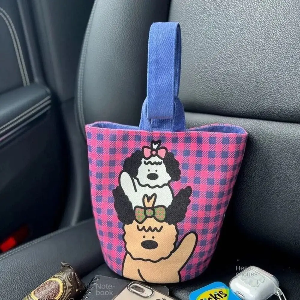 

Lattice Lovely Dog Bucket Bag Gift Large Capacity Canvas Cylinder Bags Portable Handbag