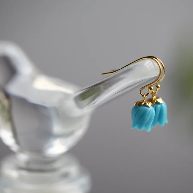 

New in Delicate and small turquoise Eardrop creative new in vintage blue lily of the valley earrings for women everyday jewelry