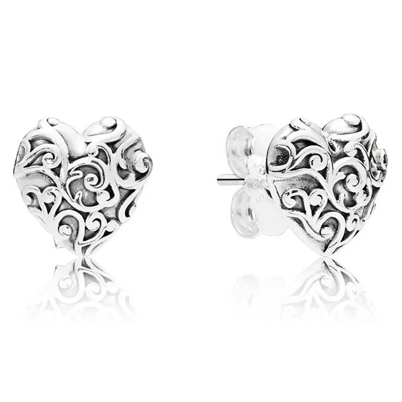 

Original Romantic Regal Hearts With Crystal Studs Earring For Women 925 Sterling Silver Wedding Gift Fashion Jewelry