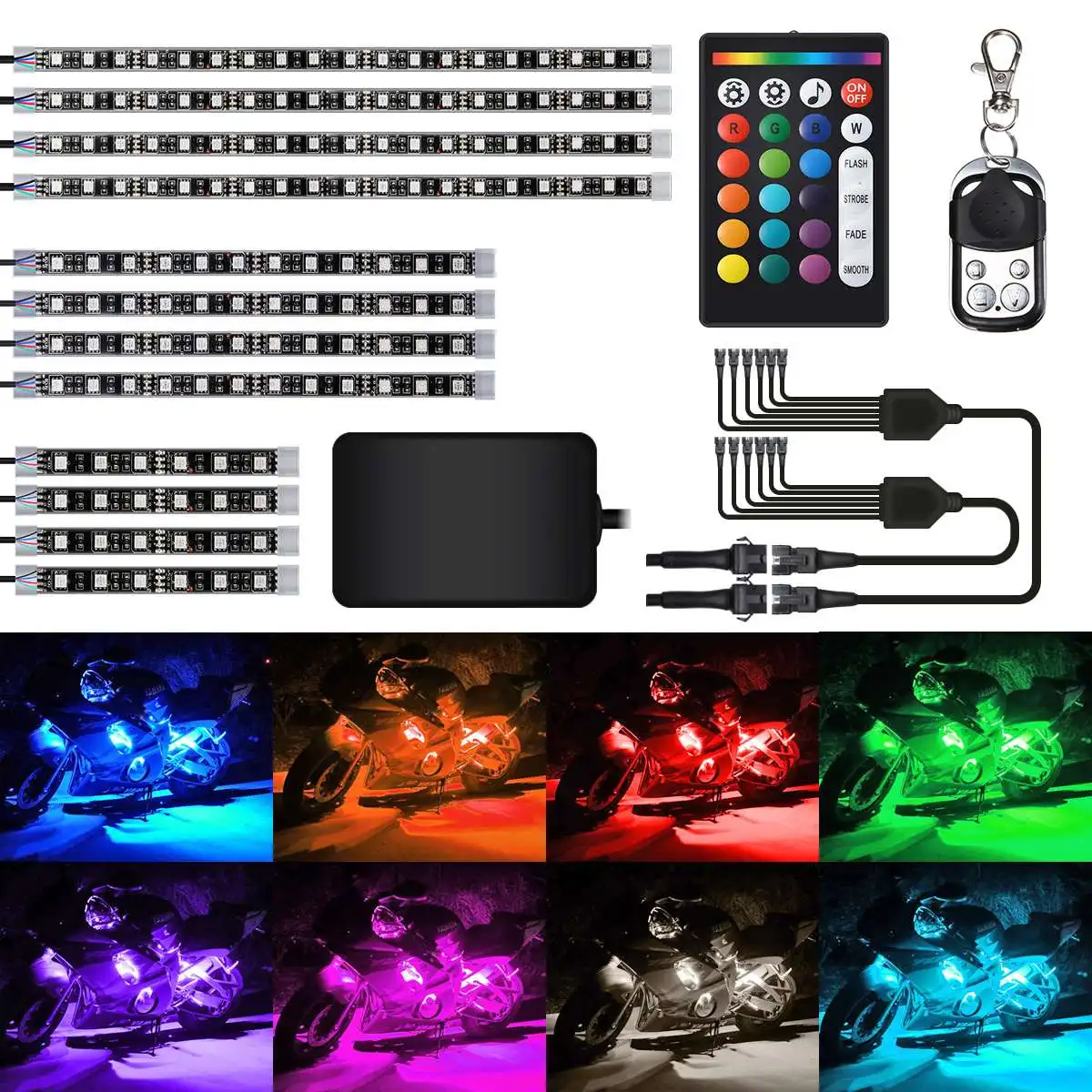 Universal LED Car Motorcycle Decorative Ambient Lamp Sound Contro Remote Control RGB Moto Atmosphere Light Moto Strip Lamp Kit
Universal LED Car Motorcycle Decorative Ambient Lamp Sound Contro Remote Control RGB Moto Atmosphere Light Moto Strip Lamp Kit
