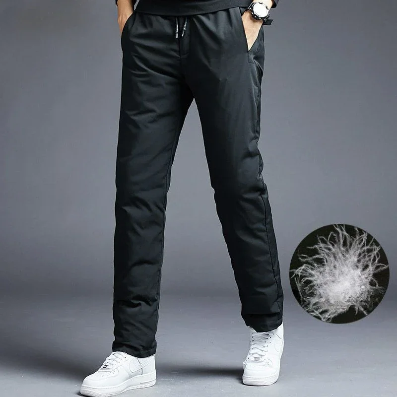 

2023 New Down Wadded Trousers Men Outer Wear Autumn and Winter Middle-Aged and Elderly Thickened Straight Extra Long Pants