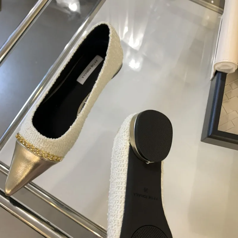 Fashion Metal Chain Decoration Low-heeled Shoes Women Elegant Pointed Toe Shallow Brand Designer Shoes Comfort Zapatos De Mujer 45 S799f3b6aebd94d919abd992d33ba9d20f