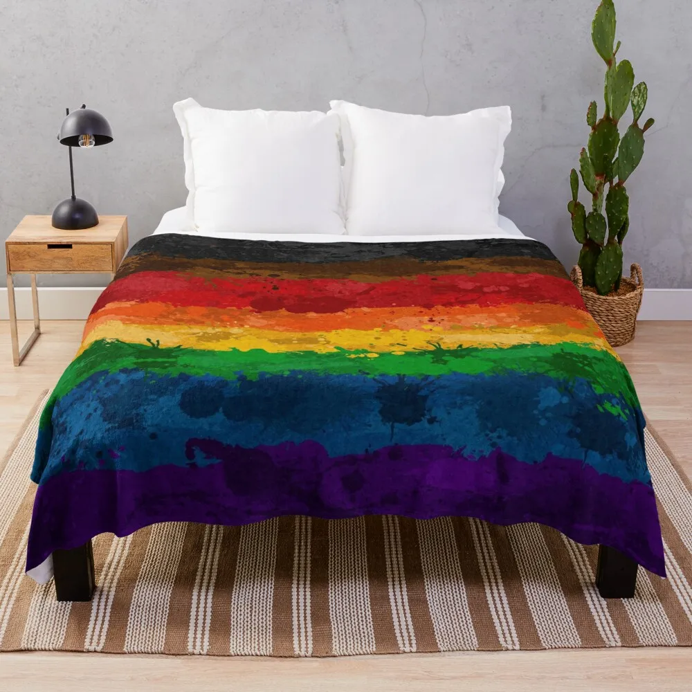 

Abstract Paint Splatter Inclusive Rainbow Pride Flag Pattern Throw Blanket bed plaid Warm For Decorative Sofa Blankets