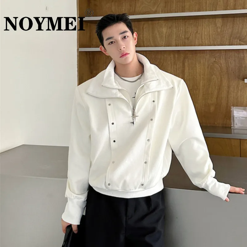 

NOYMEI Men's Pullover Solid Color Double Collar Design 2024 Spring New Trendy Rivet Decoration Niche Fashion Sweatshirt WA4006