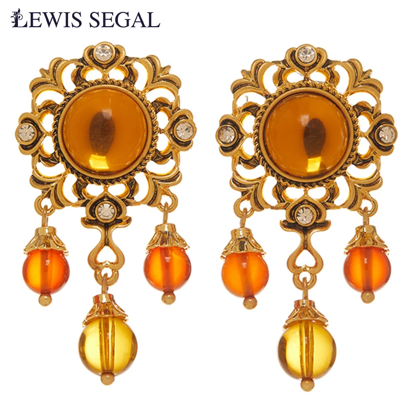 

LEWIS SEGAL Champagne Gemstone Vintage Tassel Stud Earrings for Women Luxury Medieval Court Design Fine Jewelry 18K Gold Plated