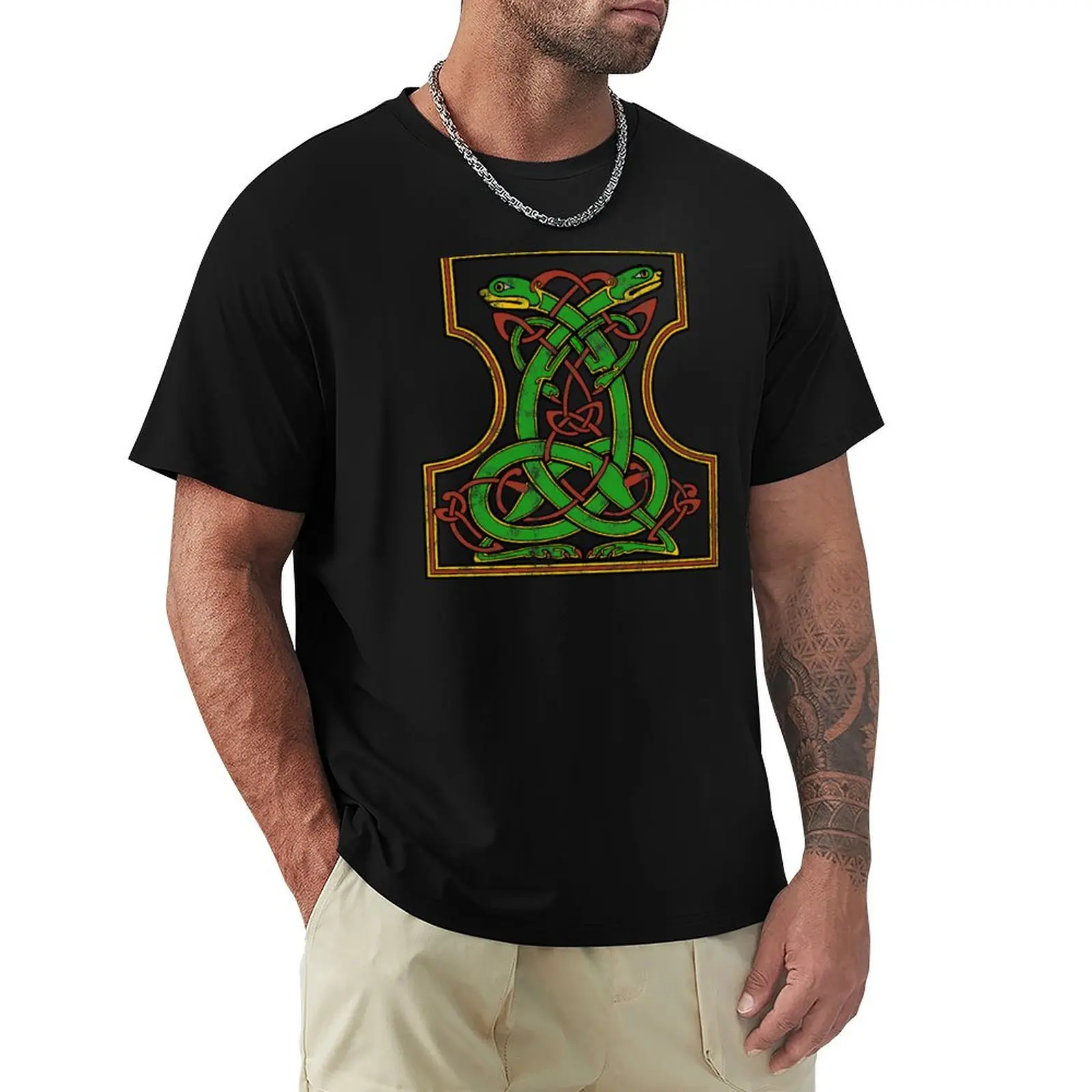 

Celtic Medieval Entwined Animals Distressed T-shirt plus sizes hippie clothes vintage clothes mens graphic t-shirts hip hop