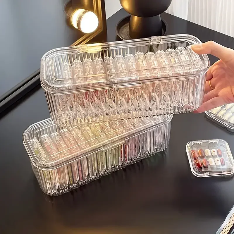 Storage Box Cosmetic Storage Box Transparent Stripe Rectangular Cover Dust Proof Handmade Nail Sealed Table Top Packaging Box 5 S79a398d4a335459cb190d113b1082e2b2