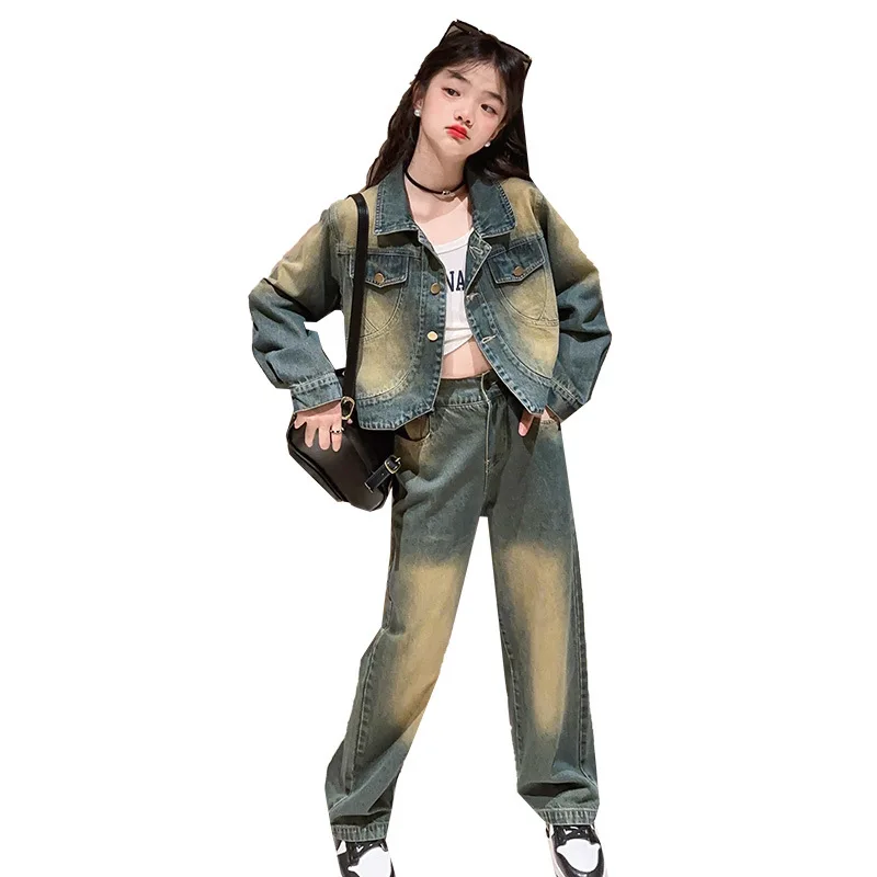 Джинсовый комплект для девочек-подростков, винтажная куртка и джинсовые брюки с широкими штанинами, комплект из 2 предметов, Осень-зима
Джинсовый комплект для девочек-подростков, винтажная куртка и джинсовые брюки с широкими штанинами, комплект из 2 предметов, Осень-зима