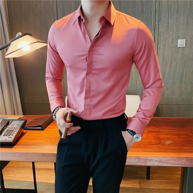 

2023 Spring New Simple Base Style Shirt Men Clothing Fashion Business Formal Wear Chemise Homme Slim Dress Social Casual Shirt