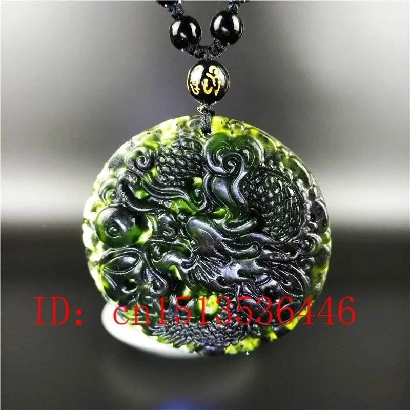 

Certified Natural Black Green Jade Money Dragon Pendant Necklace Fashion Hand-Carved man woman Luck Amulet Gifts Sweater Chain