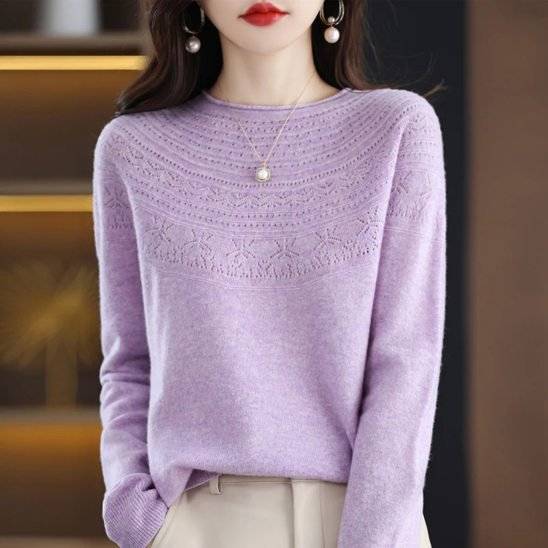 Autumn and winter new first-line ready-to-wear solid color hollow half-neck 100% pure wool sweater female pullover
Autumn and winter new first-line ready-to-wear solid color hollow half-neck 100% pure wool sweater female pullover