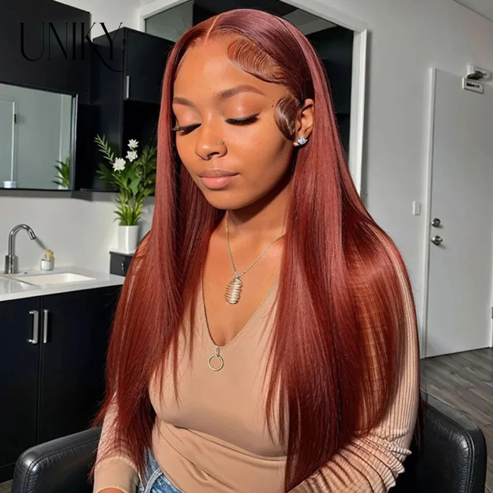 Reddish Brown #33 Kinky Straight Human Hair Wigs Brown 13x4 Transparent Lace Front Wig Silky Straight Pre-Plucked Brazilian Hair
Reddish Brown #33 Kinky Straight Human Hair Wigs Brown 13x4 Transparent Lace Front Wig Silky Straight Pre-Plucked Brazilian Hair