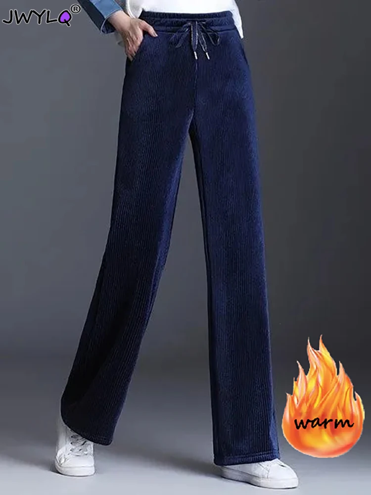 Winter Warm Plus Velvet Wide Leg Pants Women Elegant Elastic High Waist Baggy Pantalones Fashion Oversize Thicken Straight Pants
Winter Warm Plus Velvet Wide Leg Pants Women Elegant Elastic High Waist Baggy Pantalones Fashion Oversize Thicken Straight Pants