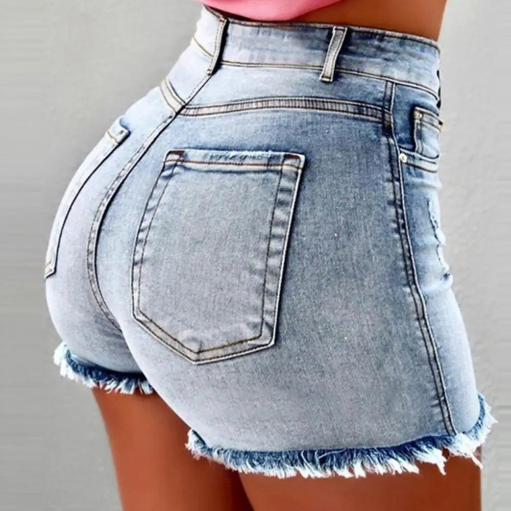 

Summer Women Denim Shorts High Waist Washed Retro Distressed Ripped Edge Butt-lifted Slim Fit Casual Club Party Short Jeans Pant