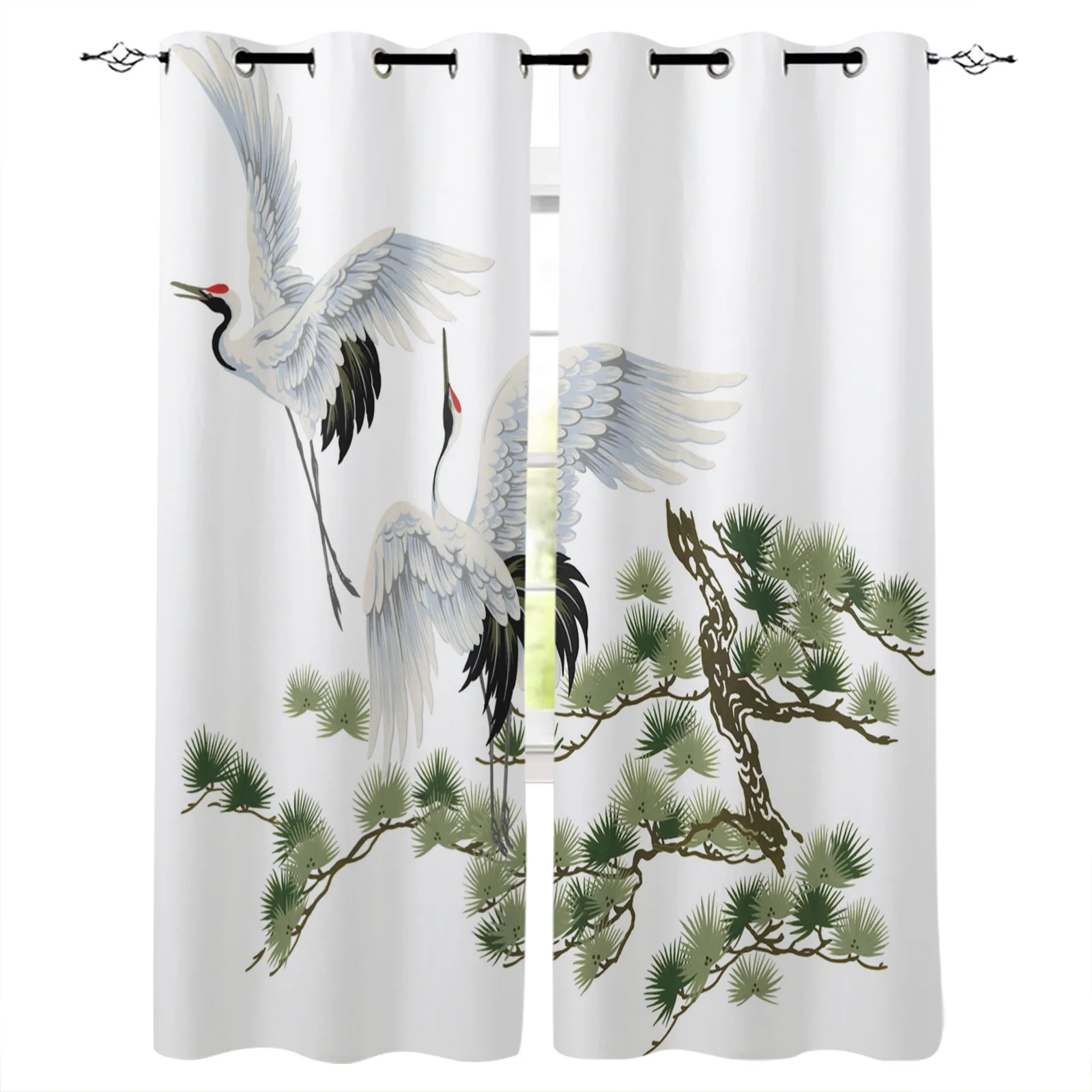 

White Crane Pine Tree Art Blackout Curtains Window Curtains For Bedroom Living Room Decor Window Treatments